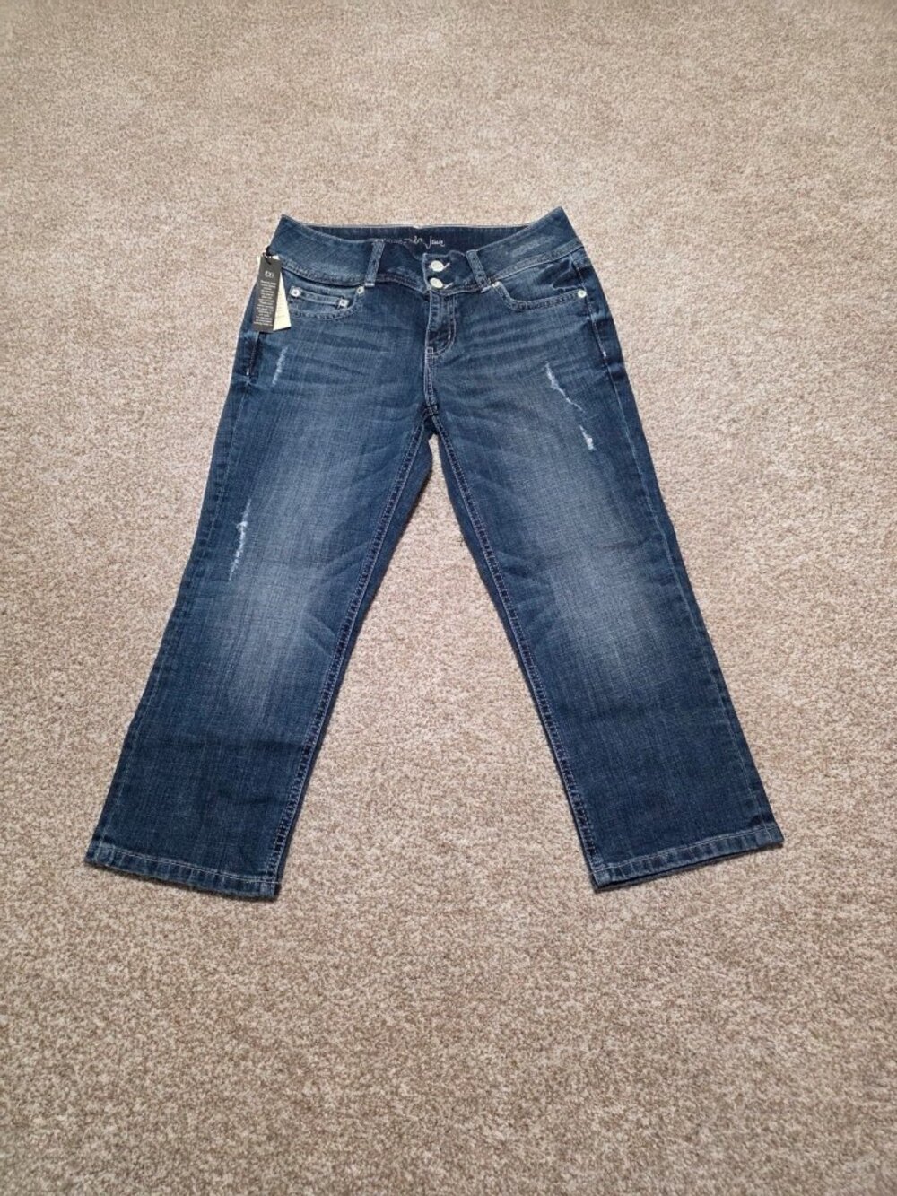 London Jean Women’s Cropped Distressed Straight Leg Blue Denim Jean Size 4